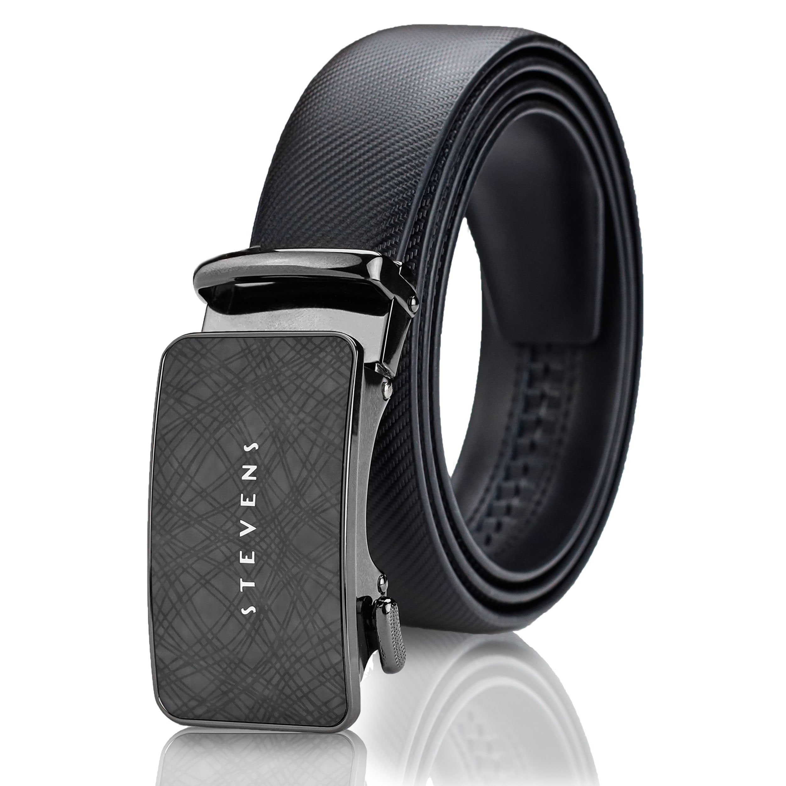 Vīriešu ādas josta Stevens, melna, ar automātisko sprādzi 2506