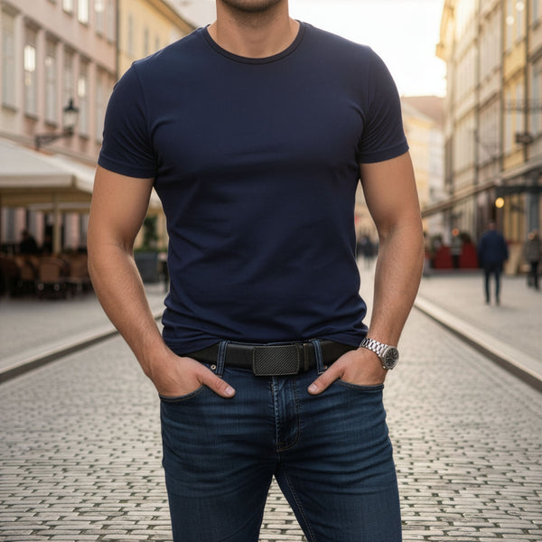 Vīriešu ādas josta Stevens, melna, automātiskā sprādze 2507