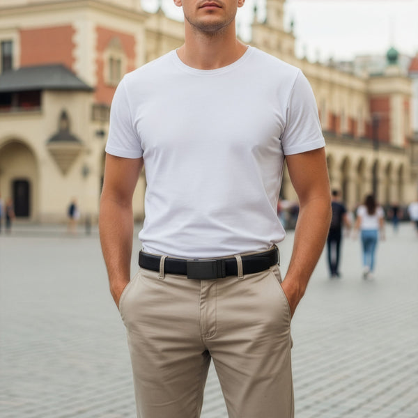 Vīriešu ādas josta Stevens, melna, ar automātisko sprādzi 2508