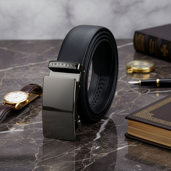 Vīriešu ādas josta Stevens, melna, ar automātisko sprādzi 2508