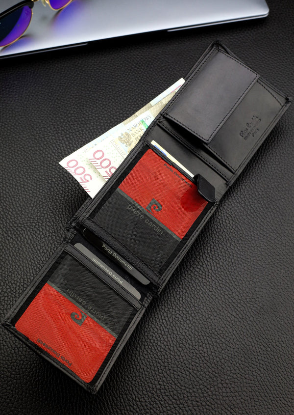 Vīriešu ādas maks Pierre Cardin, melns, RFID aizsardzība 423706 