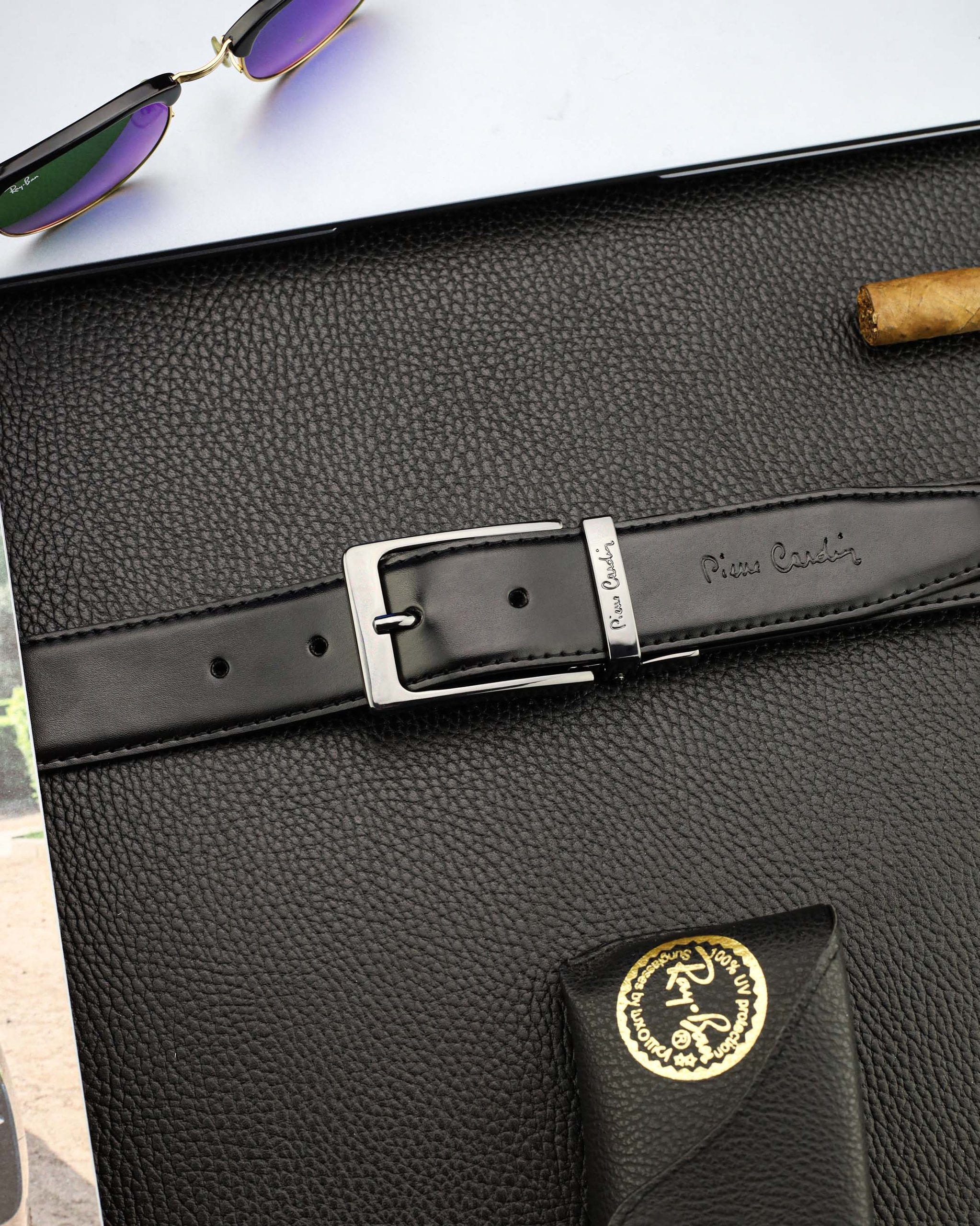 Vīriešu ādas josta Pierre Cardin, melna/brūna, 3,5 cm