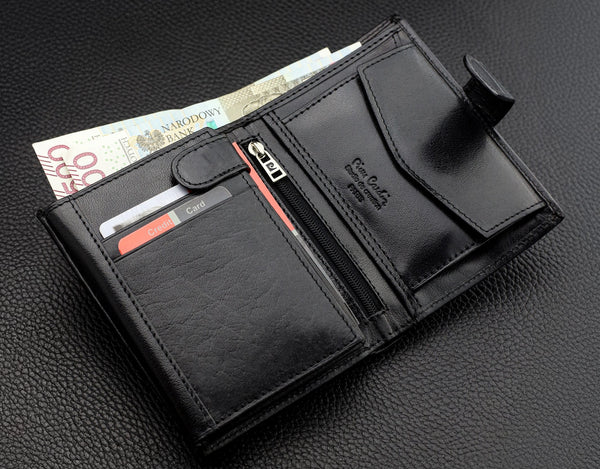 Vīriešu ādas maks Pierre Cardin, melns, RFID aizsardzība A623406 