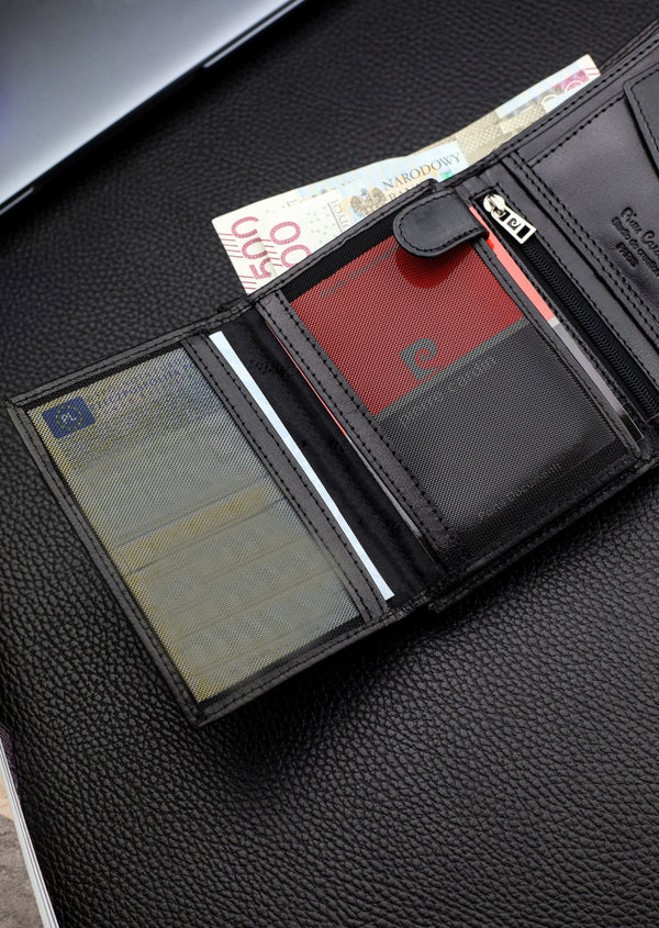 Vīriešu ādas maks Pierre Cardin, melns, RFID aizsardzība A623406 