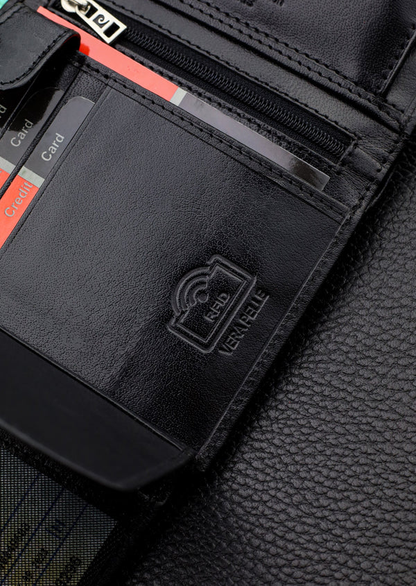 Vīriešu ādas maks Pierre Cardin, melns, RFID aizsardzība A623406 