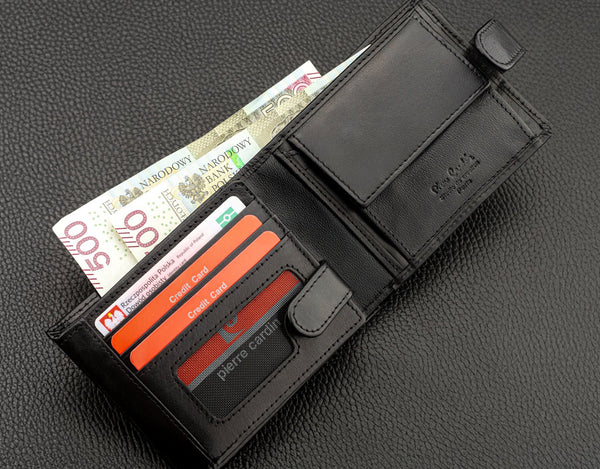 Vīriešu ādas maks Pierre Cardin, melns, RFID aizsardzība A423706 