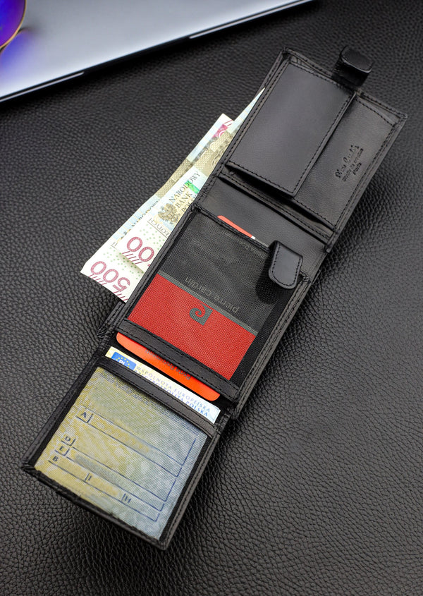 Vīriešu ādas maks Pierre Cardin, melns, RFID aizsardzība A423706 