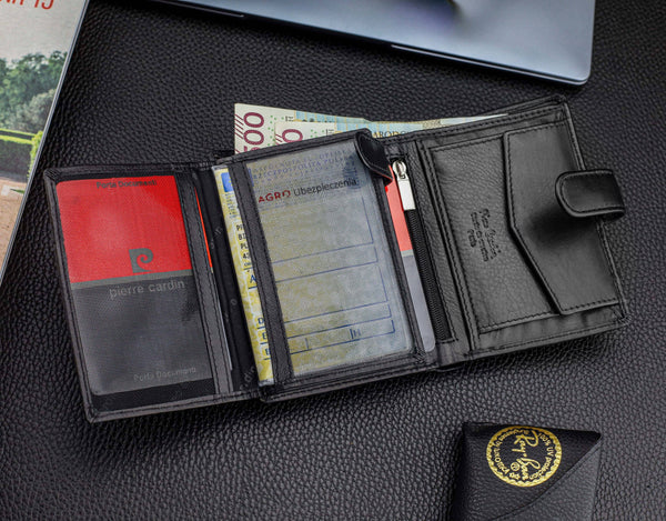 Vīriešu ādas maks Pierre Cardin, melns, RFID aizsardzība A623706 