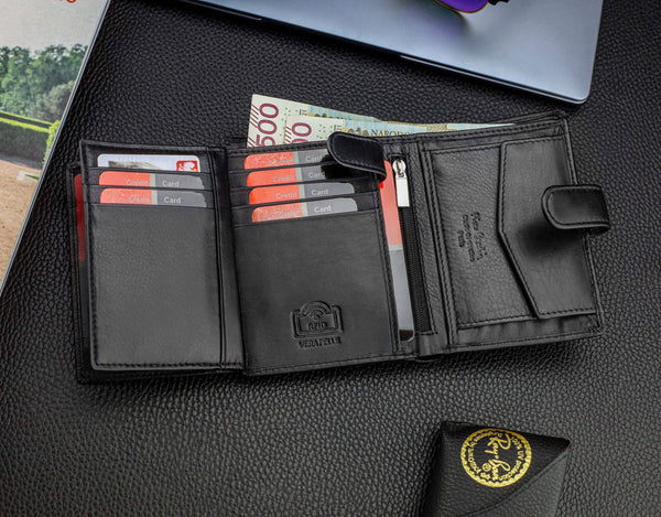 Vīriešu ādas maks Pierre Cardin, melns, RFID aizsardzība A623706 