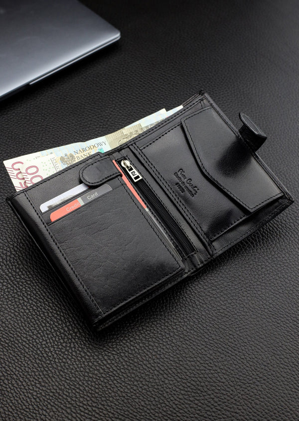 Vīriešu ādas maks Pierre Cardin, melns, RFID aizsardzība A623706 