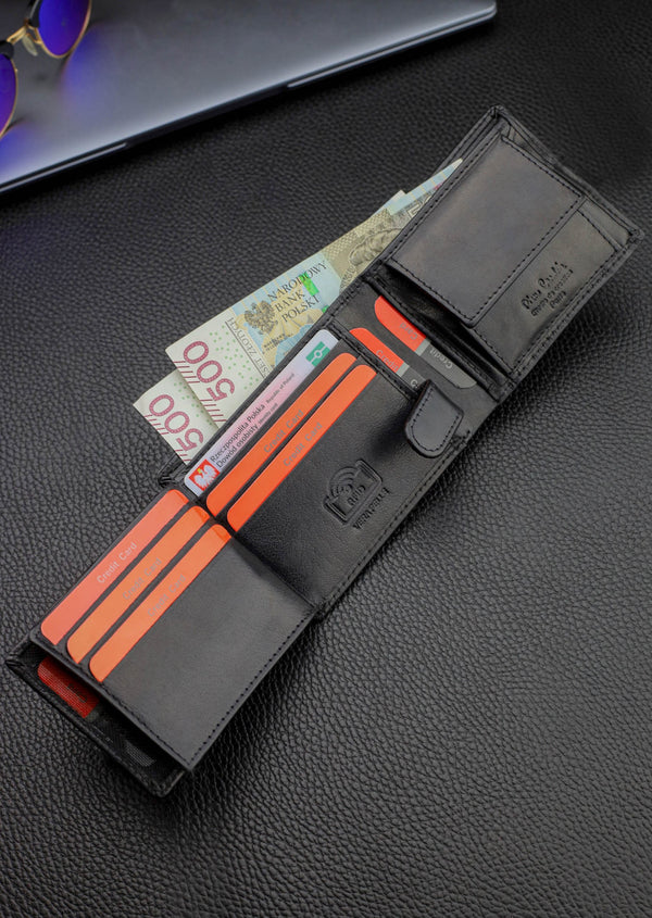 Vīriešu ādas maks Pierre Cardin, melns, RFID aizsardzība 323706 