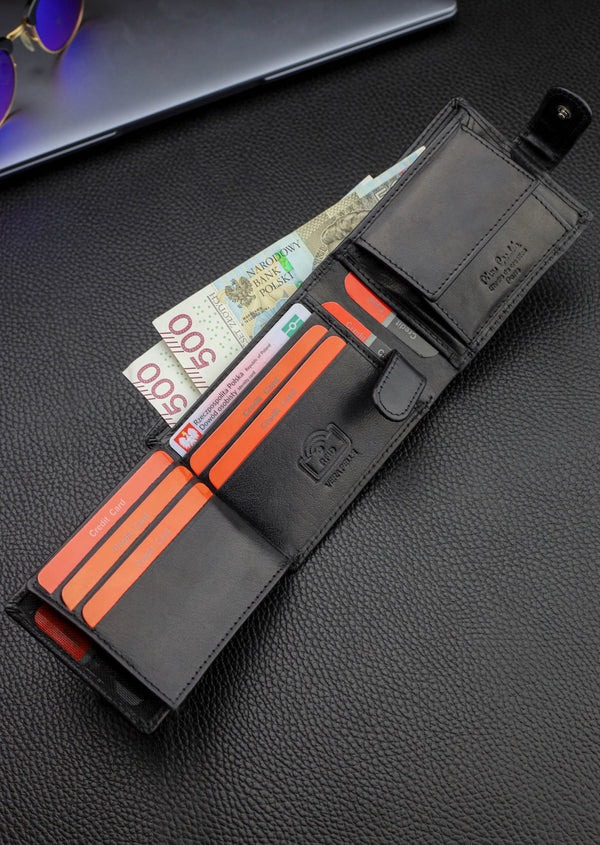 Vīriešu ādas maks Pierre Cardin, melns, RFID aizsardzība A323706 