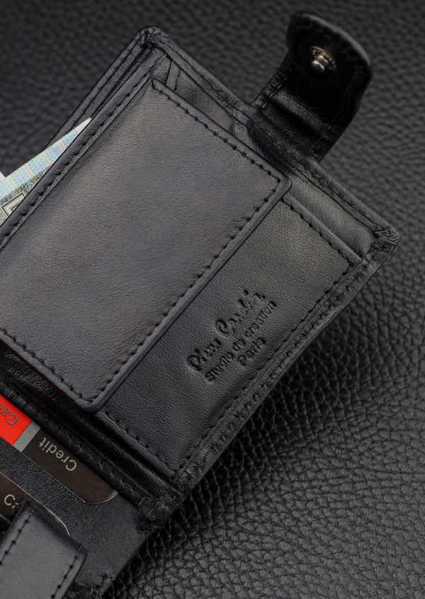 Vīriešu ādas maks Pierre Cardin, melns, RFID aizsardzība A323706 