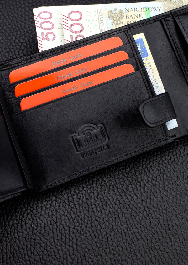 Vīriešu ādas maks Pierre Cardin YS607, melns, ar RFID aizsardzību