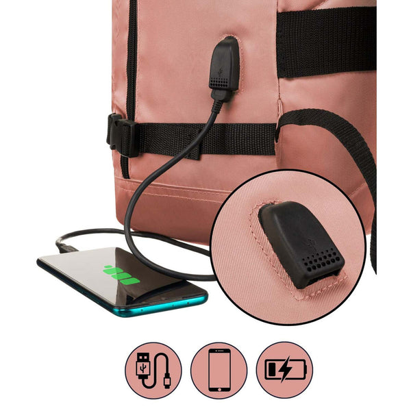 Ietilpīga rozā Peterson rokas bagāžas mugursoma ar USB savienojumu K46