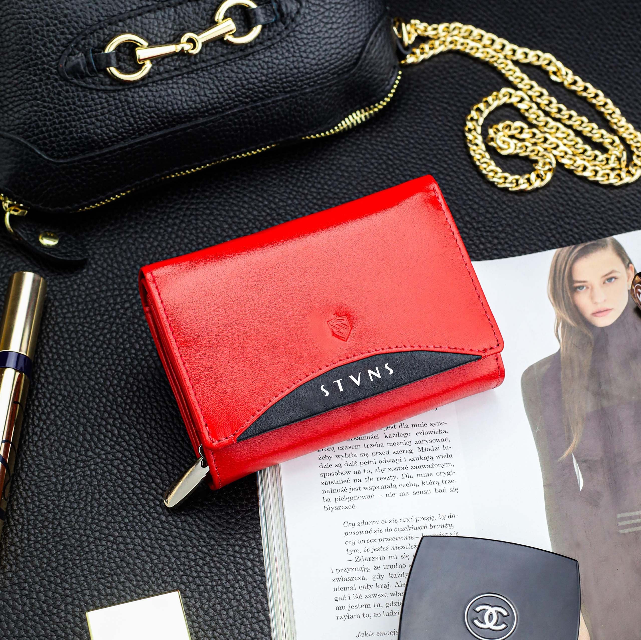 Sieviešu ādas maks STEVENS ar RFID Z02 / RB sarkanā krāsā D1876