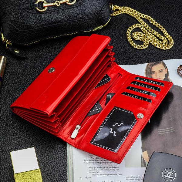 Sieviešu ādas maks STEVENS Extended Z02-063M sarkans ar RFID aizsardzību D1885