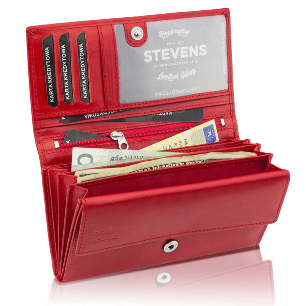 Sieviešu ādas maks STEVENS Z02 / RB-063M Pagarināts sarkans ar RFID aizsardzību D1884
