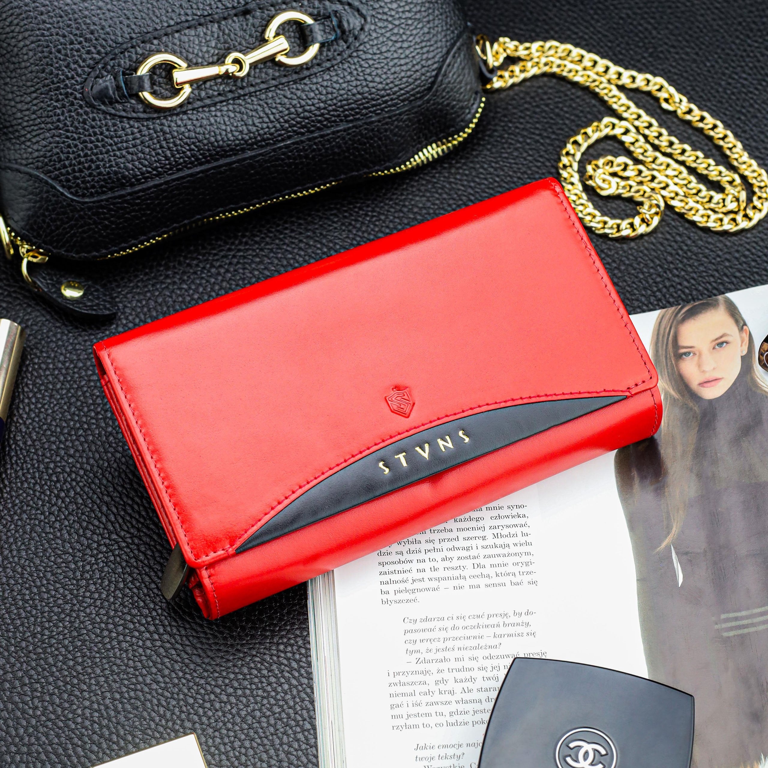 Sieviešu ādas maks STEVENS Z02 / RB-063M Pagarināts sarkans ar RFID aizsardzību D1884