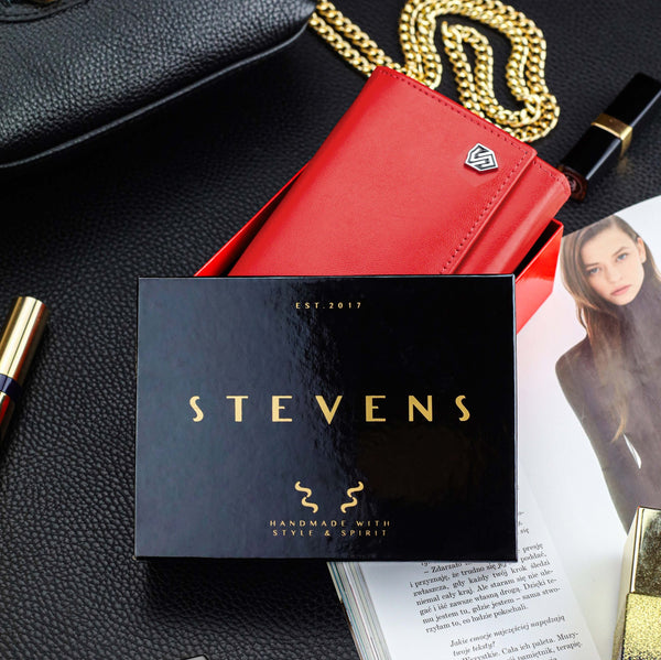 Sieviešu ādas maks "STEVENS" Z03-099 pagarināts sarkans ar RFID aizsardzību D1811