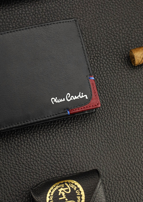 Vīriešu maks Pierre Cardin, melni sarkans, īsta āda, RFID aizsardzība 75TILAK 