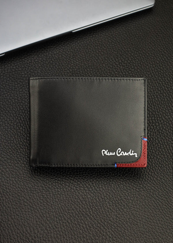 Vīriešu maks Pierre Cardin, melni sarkans, īsta āda, RFID aizsardzība 75TILAK 