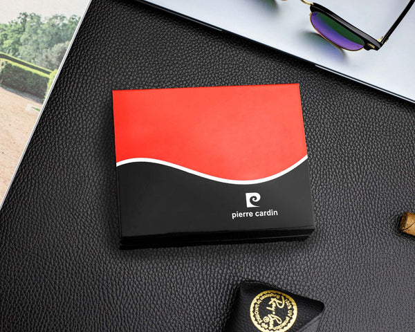 Vīriešu maks Pierre Cardin, melni sarkans, īsta āda, RFID aizsardzība 75TILAK 
