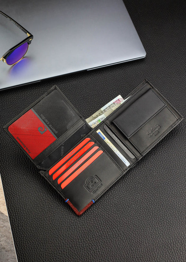 Vīriešu maks Pierre Cardin, melni sarkans, īsta āda, RFID aizsardzība 75TILAK 