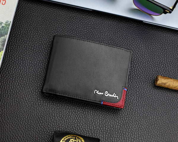 Vīriešu maks Pierre Cardin, melni sarkans, īsta āda, RFID aizsardzība 75TILAK 