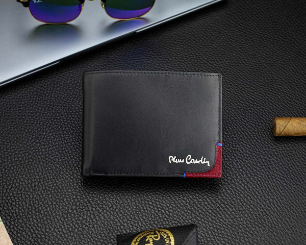 Vīriešu maks Pierre Cardin, melni sarkans, īsta āda, RFID aizsardzība 75TILAK 