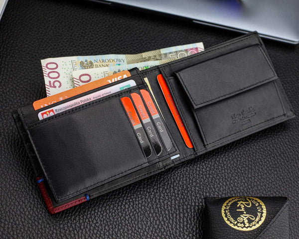 Vīriešu maks Pierre Cardin, melni sarkans, īsta āda, RFID aizsardzība 75TILAK 