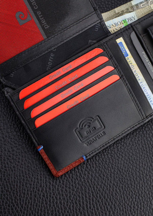 Vīriešu maks Pierre Cardin, melni sarkans, īsta āda, RFID aizsardzība 75TILAK 