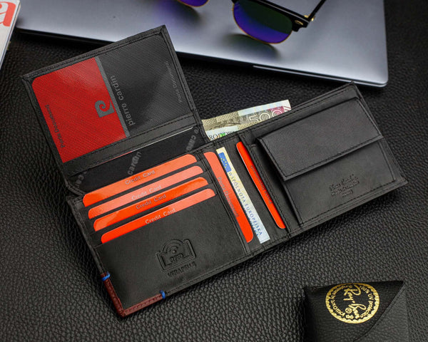 Vīriešu maks Pierre Cardin, melni sarkans, īsta āda, RFID aizsardzība 75TILAK 