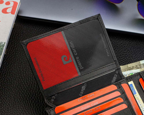 Vīriešu maks Pierre Cardin, melni sarkans, īsta āda, RFID aizsardzība 75TILAK 