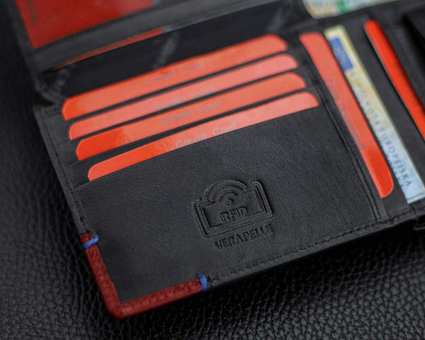 Vīriešu maks Pierre Cardin, melni sarkans, īsta āda, RFID aizsardzība 75TILAK 