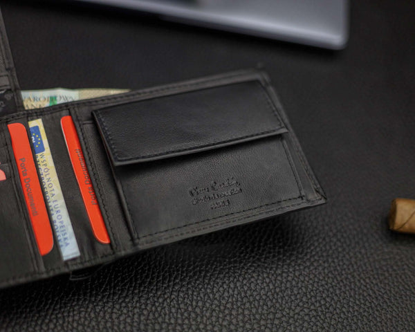 Vīriešu maks Pierre Cardin, melni sarkans, īsta āda, RFID aizsardzība 75TILAK 