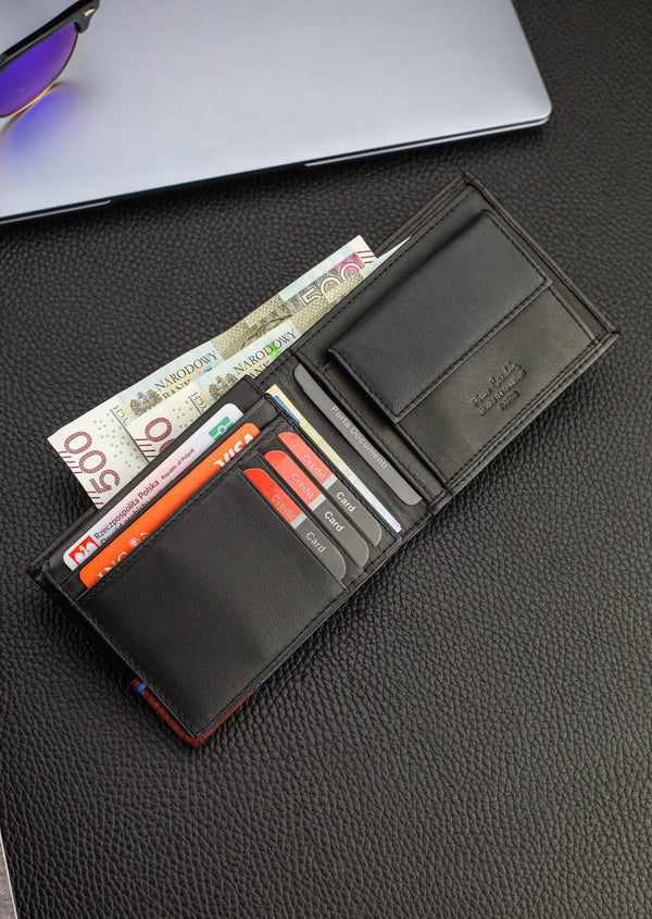 Vīriešu maks Pierre Cardin, melni sarkans, īsta āda, RFID aizsardzība 75TILAK 