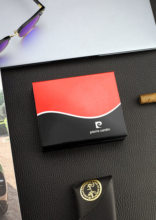 Vīriešu maks Pierre Cardin, melni sarkans, īsta āda, RFID aizsardzība 75TILAK 