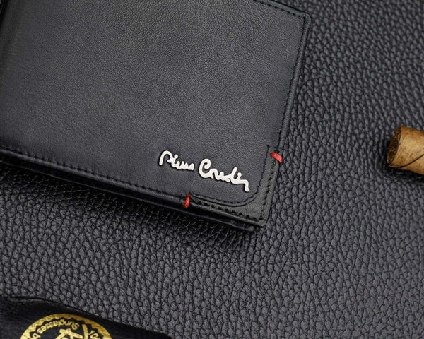 Vīriešu maks Pierre Cardin, melns, īsta āda, RFID aizsardzība 8806 