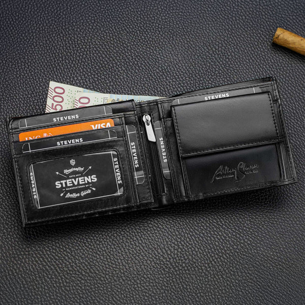 Vīriešu ādas maks Stevens PREMIUM, melns, ar RFID aizsardzību 02-8888-R