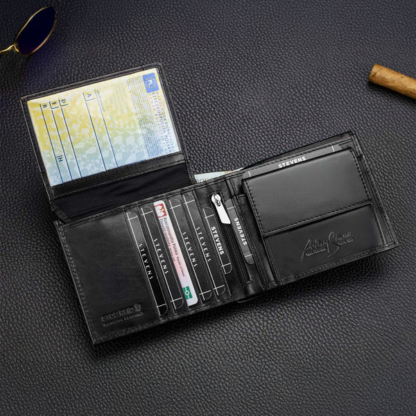 Vīriešu ādas maks Stevens PREMIUM, melns, ar RFID aizsardzību 02-8888-R