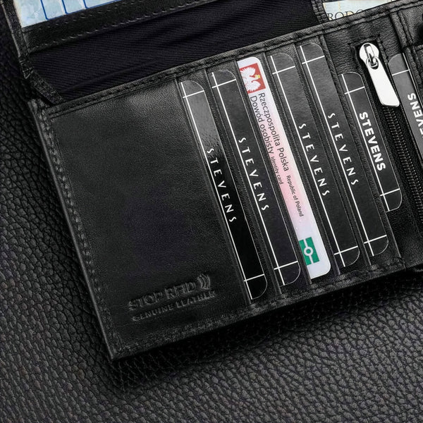 Vīriešu ādas maks Stevens PREMIUM, melns, ar RFID aizsardzību 02-8888-R