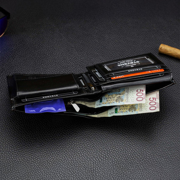 Vīriešu ādas maks Stevens PREMIUM, melns, ar RFID aizsardzību 02-8888-R