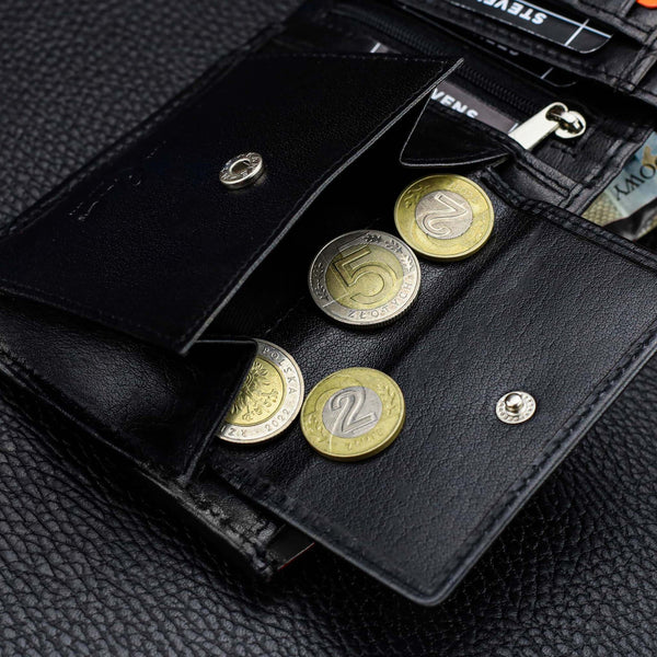 Vīriešu ādas maks Stevens PREMIUM, melns, ar RFID aizsardzību 02-8888-R