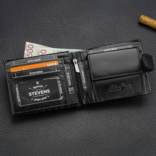 Vīriešu ādas maks Stevens PREMIUM, melns, ar RFID aizsardzību 02-8888-R