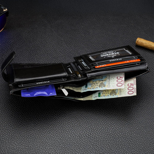 Vīriešu ādas maks Stevens PREMIUM, melns, ar RFID aizsardzību 02-8888-R