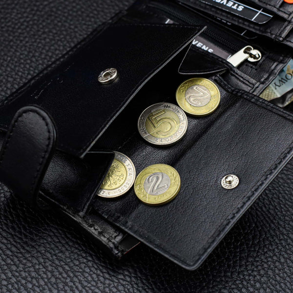 Vīriešu ādas maks Stevens PREMIUM, melns, ar RFID aizsardzību 02-8888-R