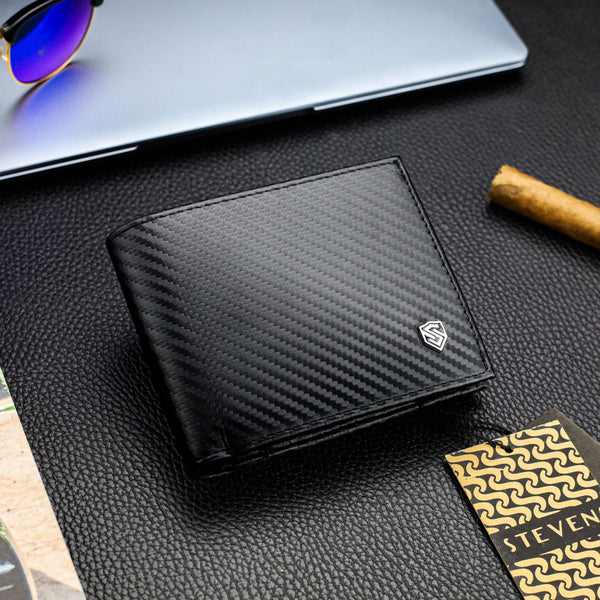 Vīriešu ādas maks Stevens, plāns, melns, ar RFID aizsardzību 8824-R