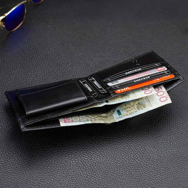 Vīriešu ādas maks Stevens, plāns, melns, ar RFID aizsardzību 8824-R