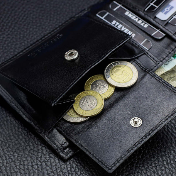 Vīriešu ādas maks Stevens, plāns, melns, ar RFID aizsardzību 8824-R